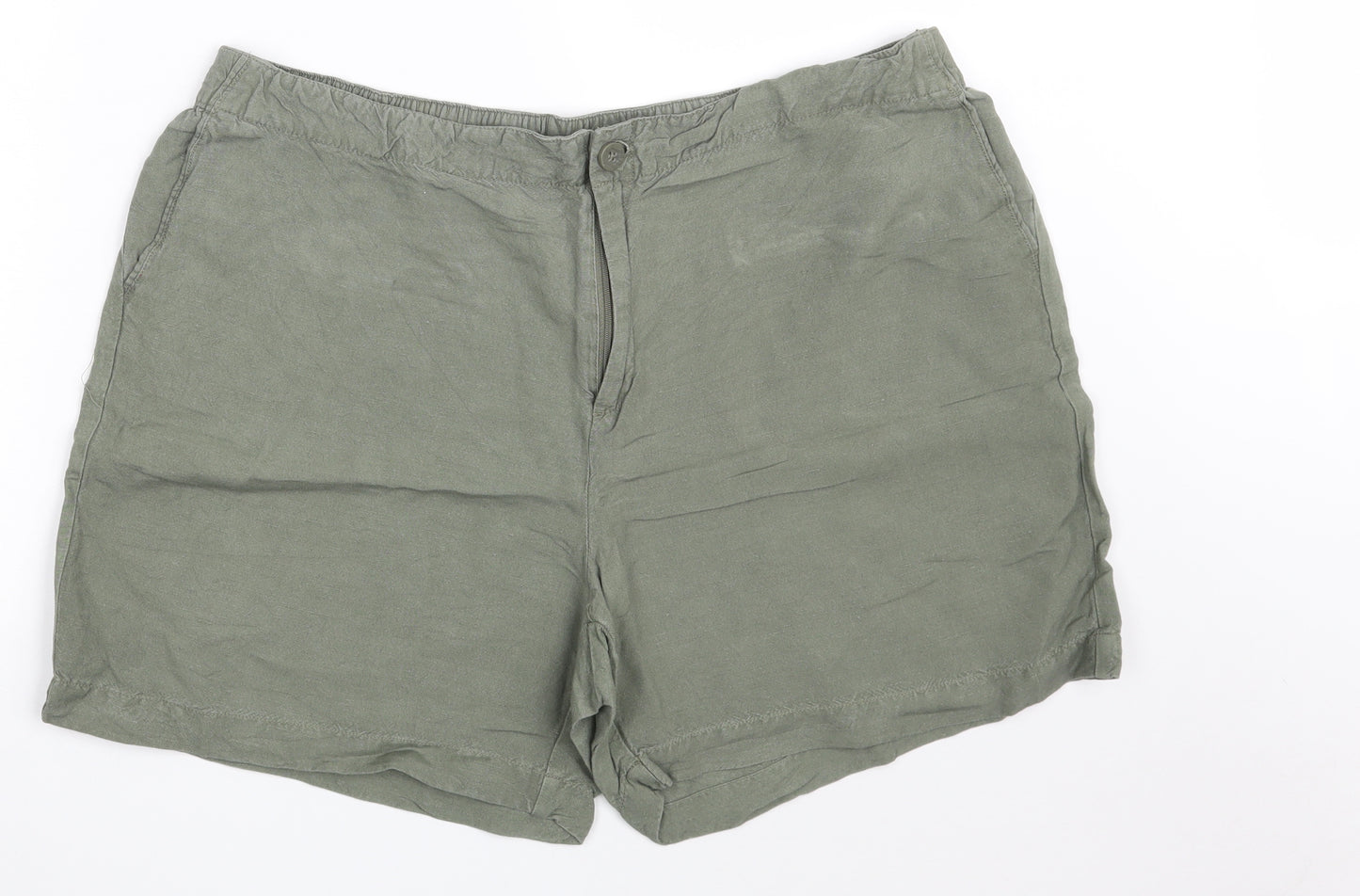 Dunnes Stores Womens Green  Linen Sweat Shorts Size 18 L4 in Regular Zip
