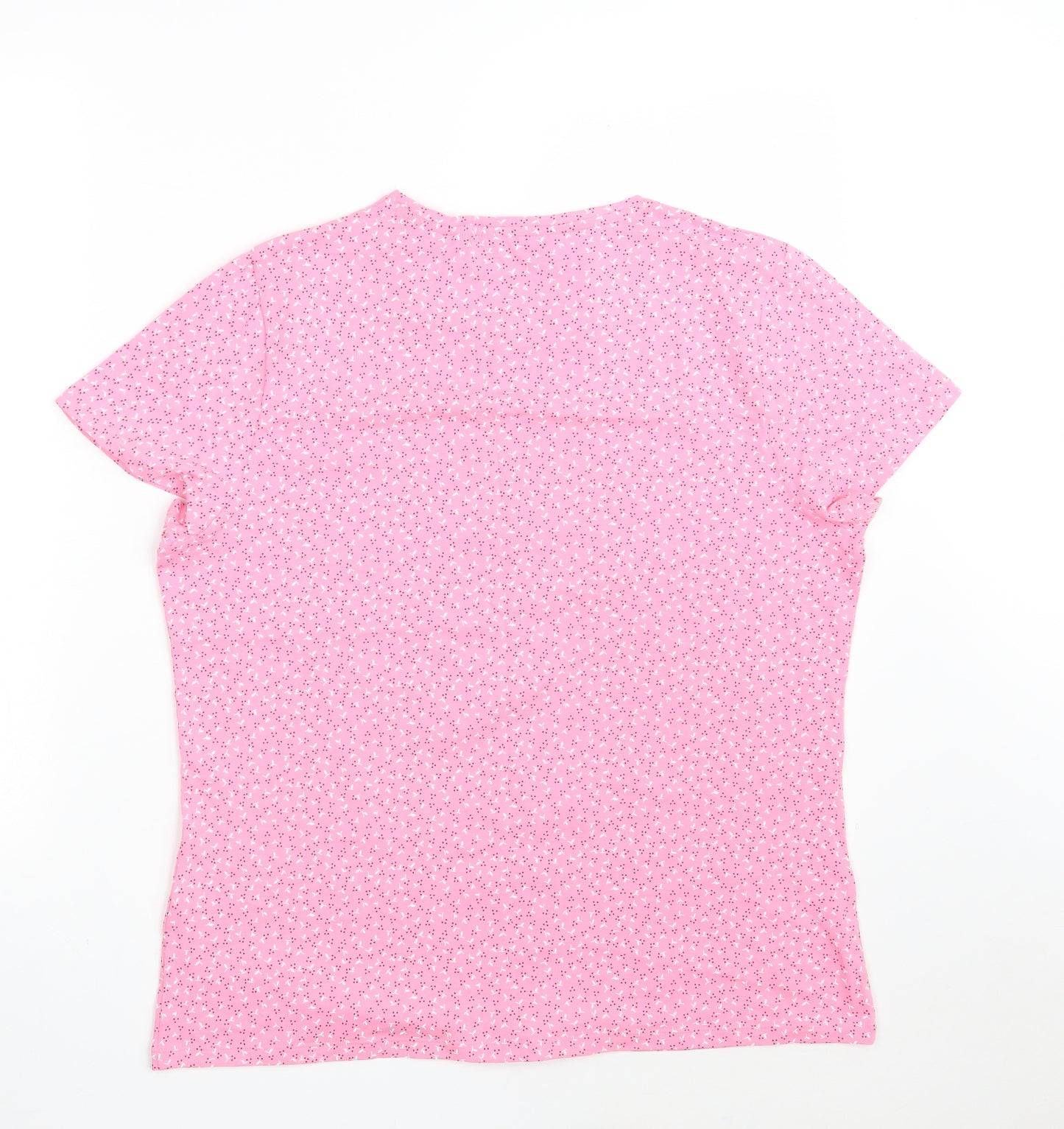 Marks and Spencer Womens Pink Floral Cotton Basic T-Shirt Size 18 Round Neck