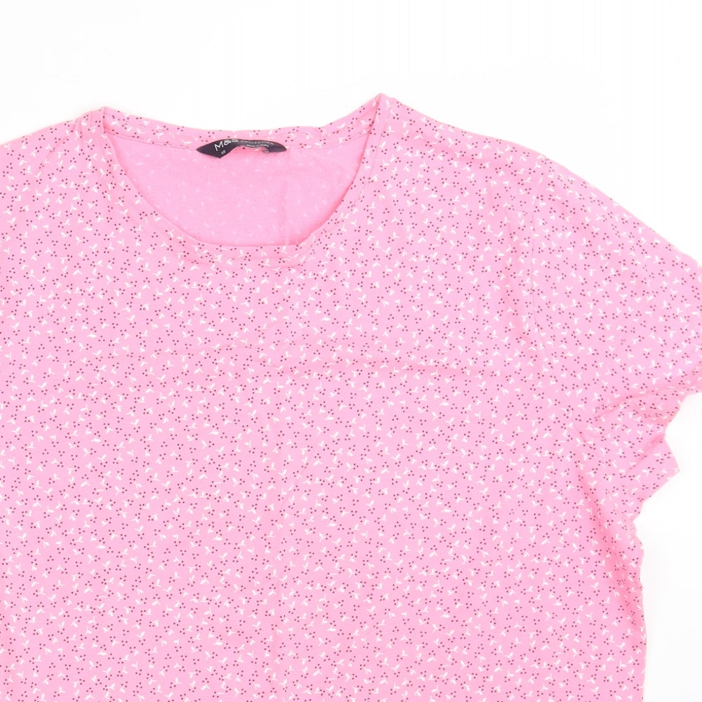 Marks and Spencer Womens Pink Floral Cotton Basic T-Shirt Size 18 Round Neck
