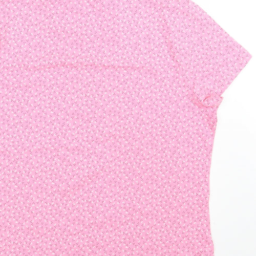 Marks and Spencer Womens Pink Floral Cotton Basic T-Shirt Size 18 Round Neck