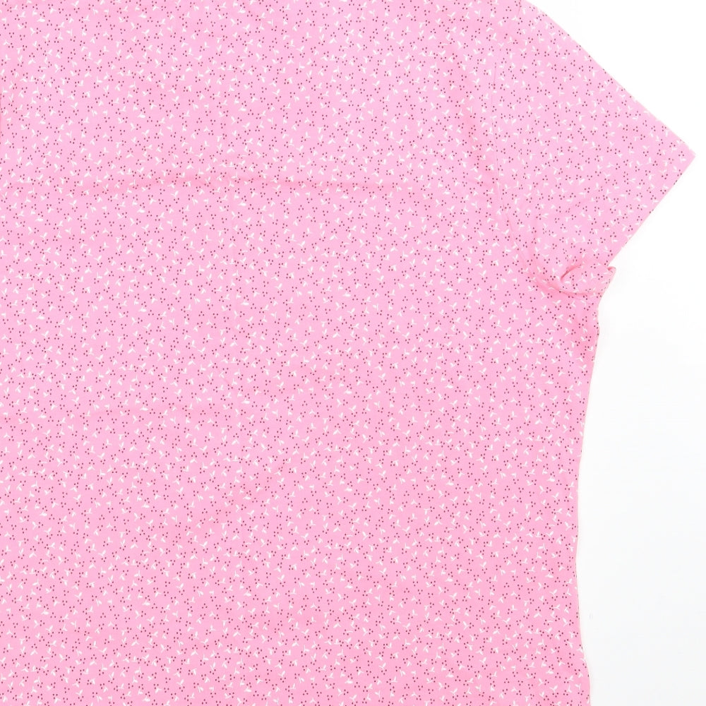 Marks and Spencer Womens Pink Floral Cotton Basic T-Shirt Size 18 Round Neck