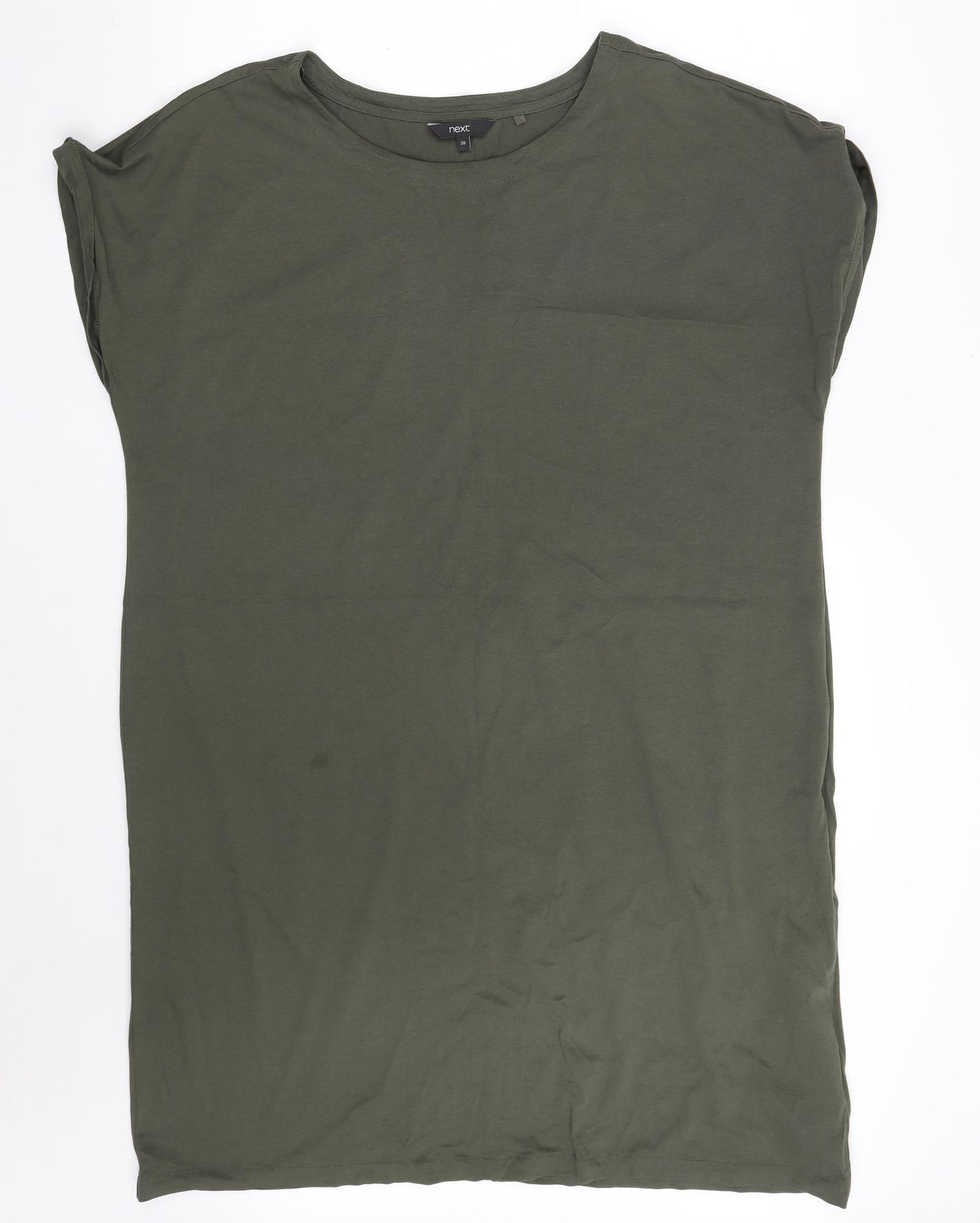 NEXT Womens Green  100% Cotton T-Shirt Dress  Size 20  Boat Neck  - CAP SLEEVE