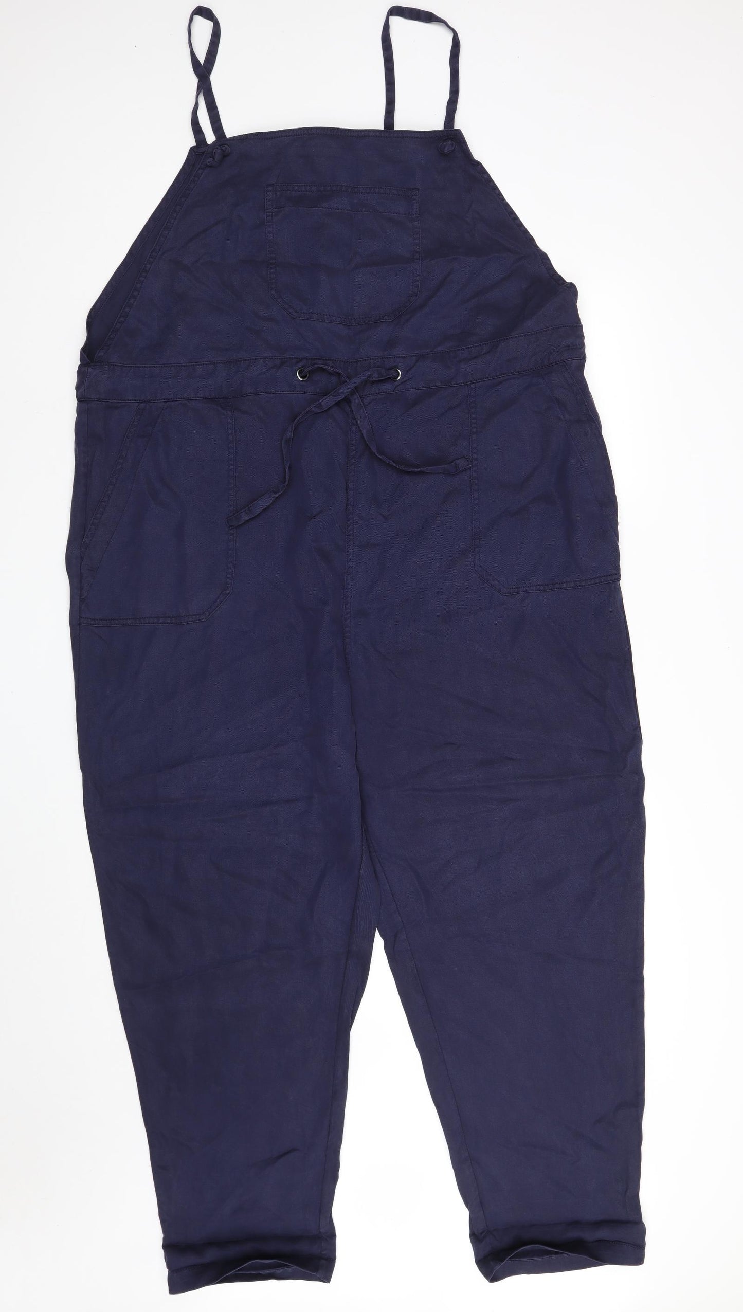 Fat Face Womens Blue  Lyocell Pinafore/Dungaree Dress  Size 18  Off the Shoulder Drawstring - Waist 44; Inside leg 26in
