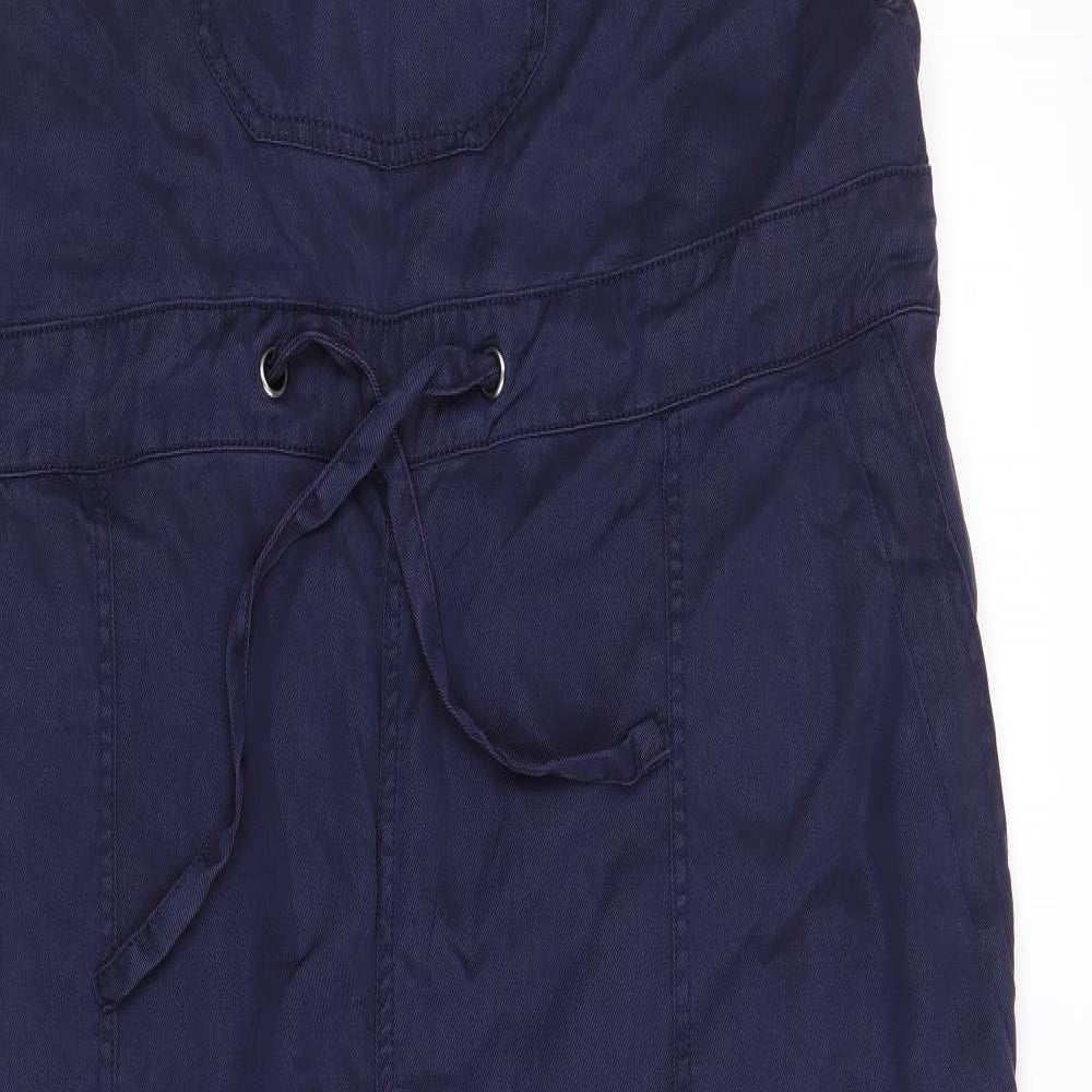Fat Face Womens Blue  Lyocell Pinafore/Dungaree Dress  Size 18  Off the Shoulder Drawstring - Waist 44; Inside leg 26in