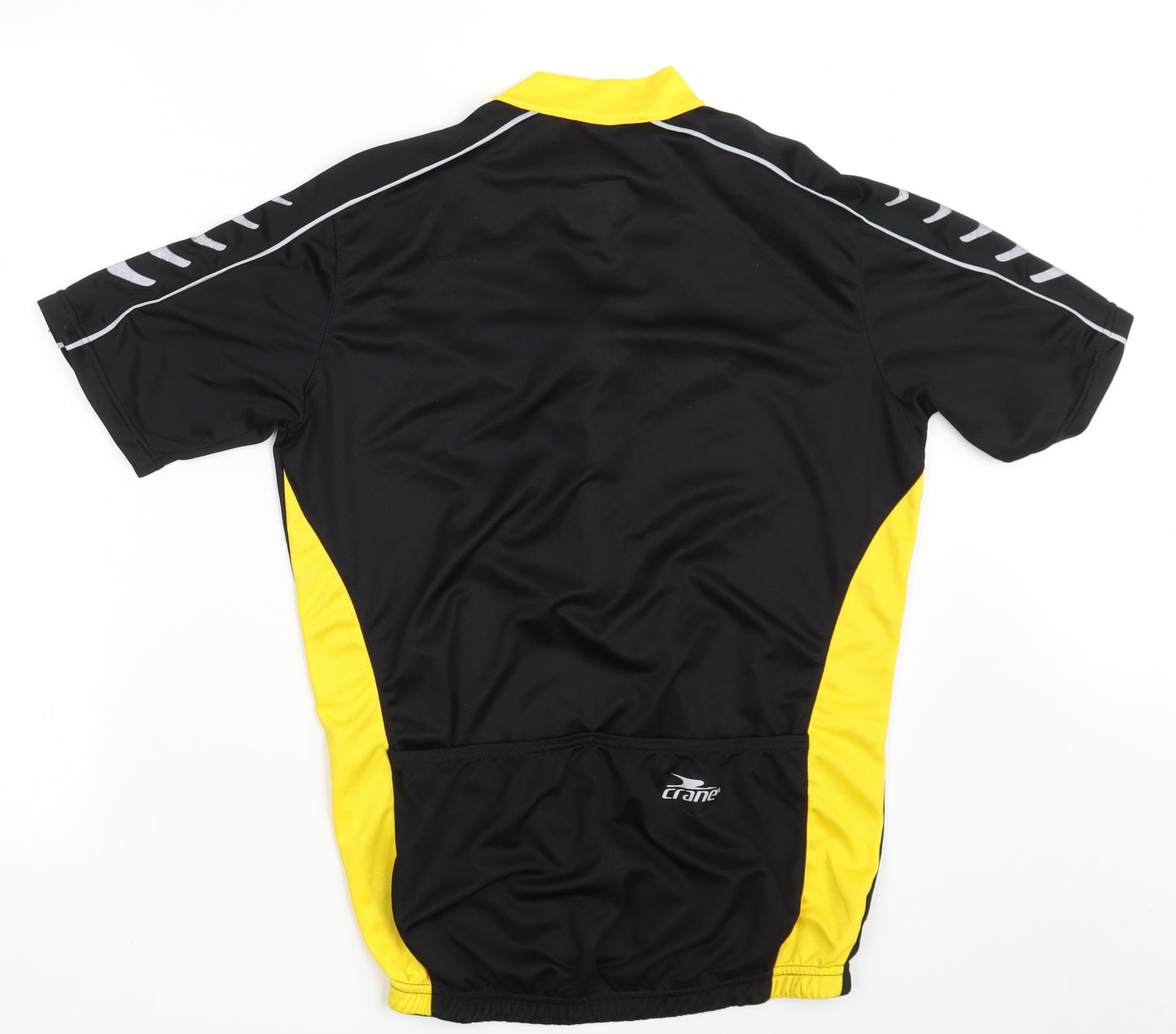 Crane Mens Black  100% Polyester Jersey T-Shirt Size M Collared Zip - Performance
