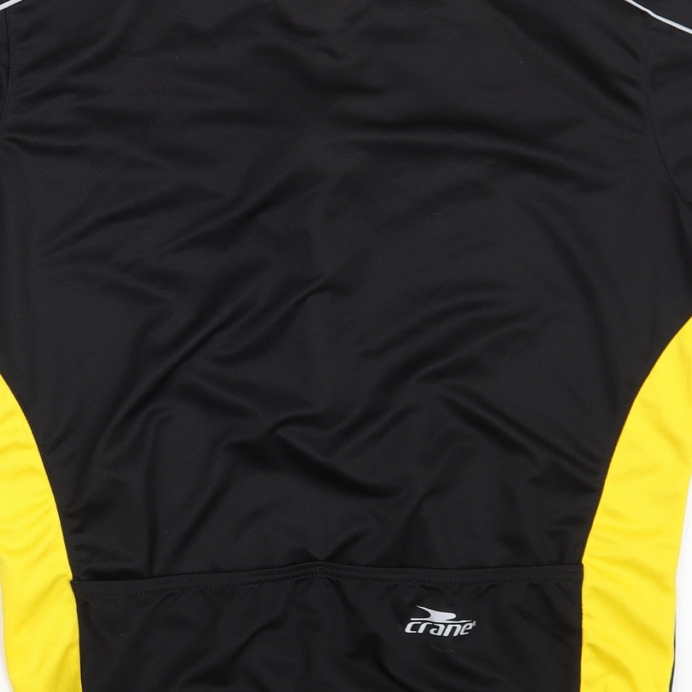 Crane Mens Black  100% Polyester Jersey T-Shirt Size M Collared Zip - Performance