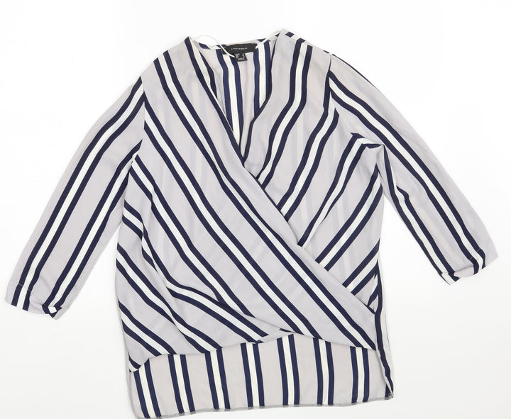 Atmosphere Womens Grey Striped Polyester Basic Blouse Size 8 V-Neck