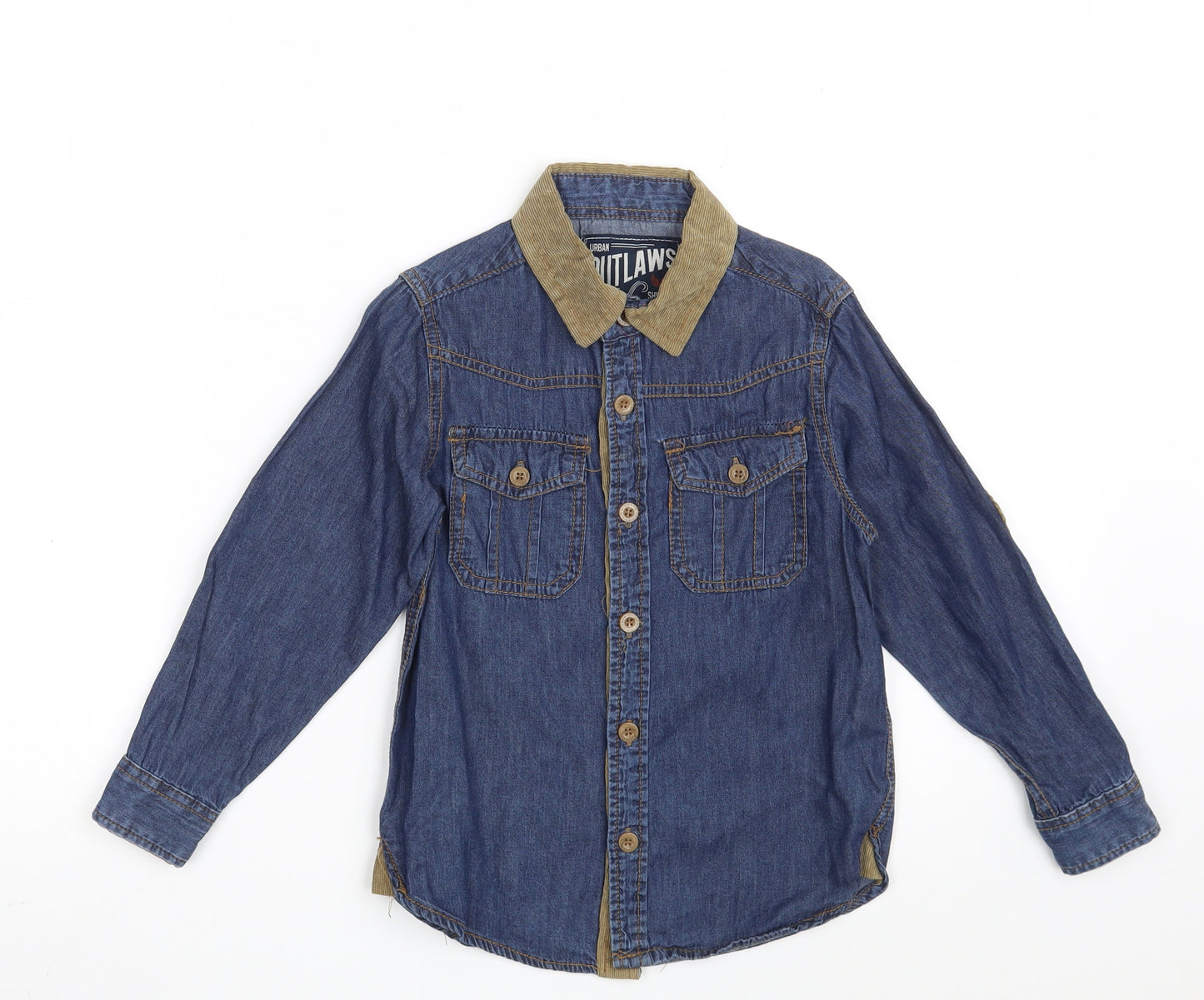 Urban Outlaws Boys Blue  100% Cotton Basic Button-Up Size 5-6 Years Collared Button