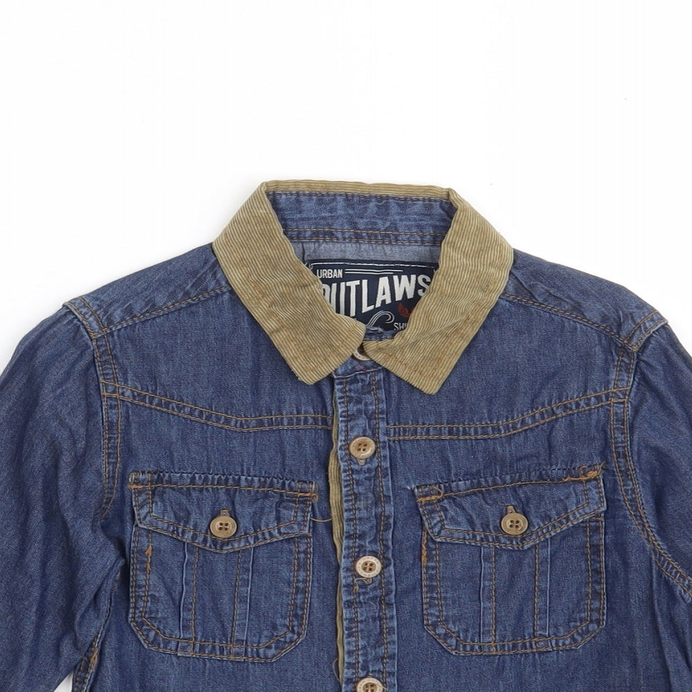 Urban Outlaws Boys Blue  100% Cotton Basic Button-Up Size 5-6 Years Collared Button