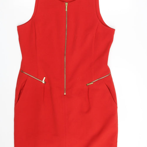 Michael Kors Womens Red  Polyester A-Line  Size 10  Scoop Neck Zip