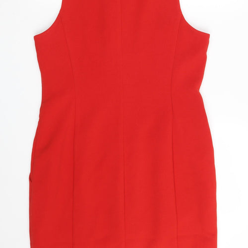 Michael Kors Womens Red  Polyester A-Line  Size 10  Scoop Neck Zip