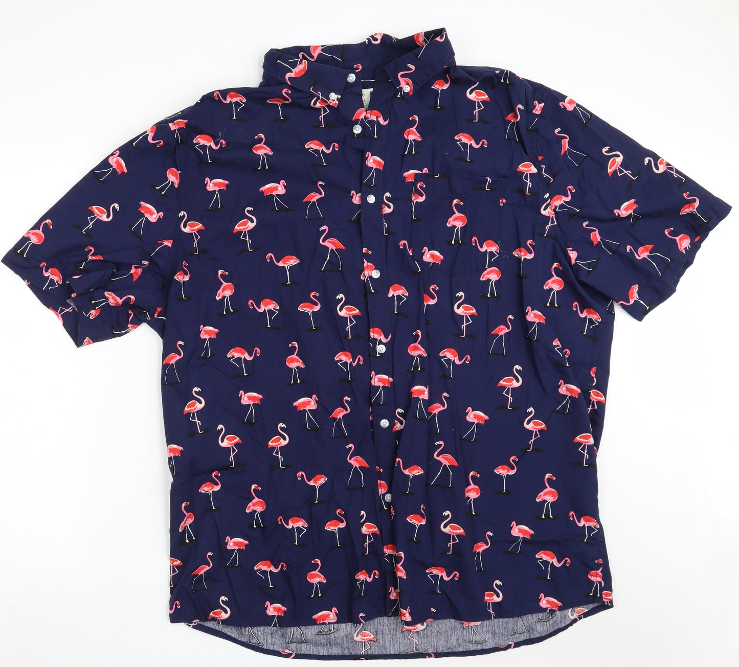 George Mens Blue  Cotton  Button-Up Size 3XL Collared Button - Flamingo