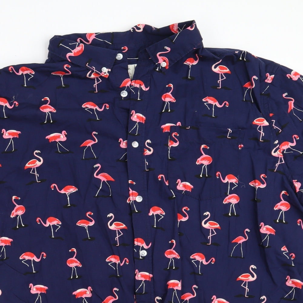 George Mens Blue  Cotton  Button-Up Size 3XL Collared Button - Flamingo