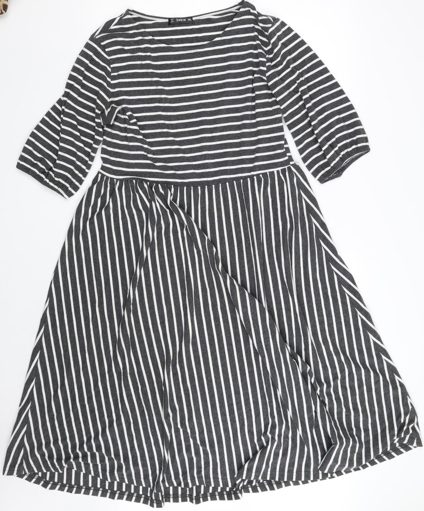 SheIn Womens Grey Striped Cotton A-Line  Size XL  Boat Neck