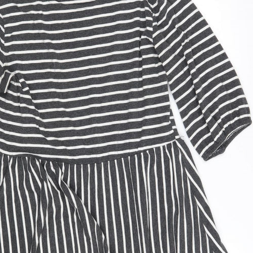 SheIn Womens Grey Striped Cotton A-Line  Size XL  Boat Neck