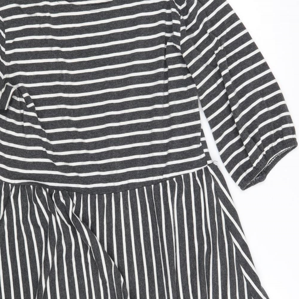 SheIn Womens Grey Striped Cotton A-Line  Size XL  Boat Neck