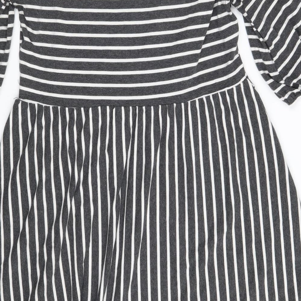 SheIn Womens Grey Striped Cotton A-Line  Size XL  Boat Neck