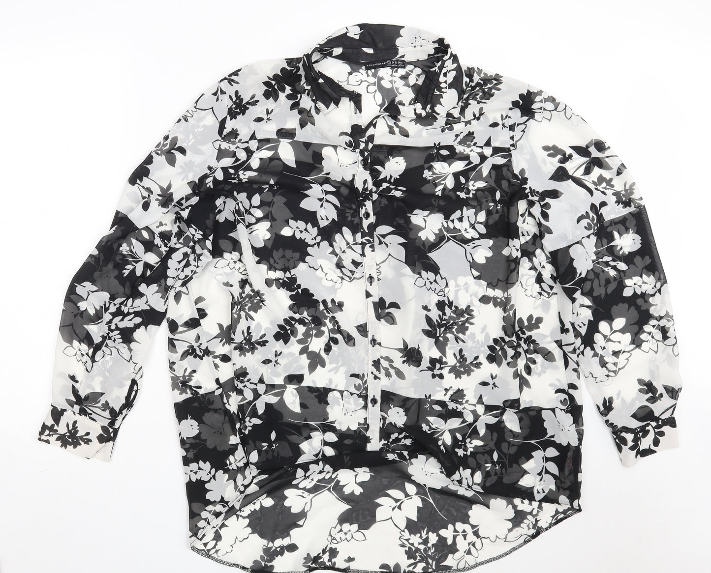 Atmosphere Womens Black Floral Polyester Basic Button-Up Size 14 Collared