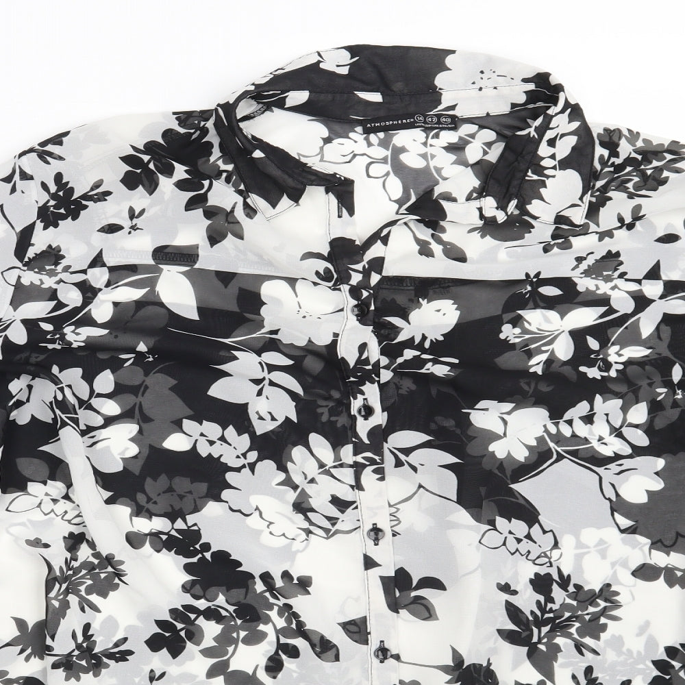 Atmosphere Womens Black Floral Polyester Basic Button-Up Size 14 Collared