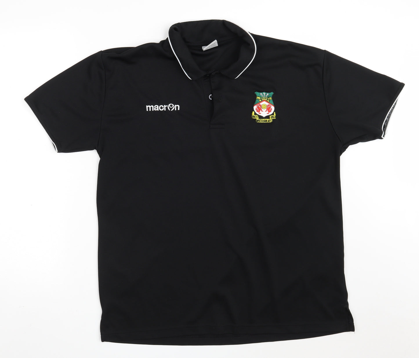 Macron Mens Black  100% Polyester  Polo Size 2XL Collared Button - Wrexham AFC