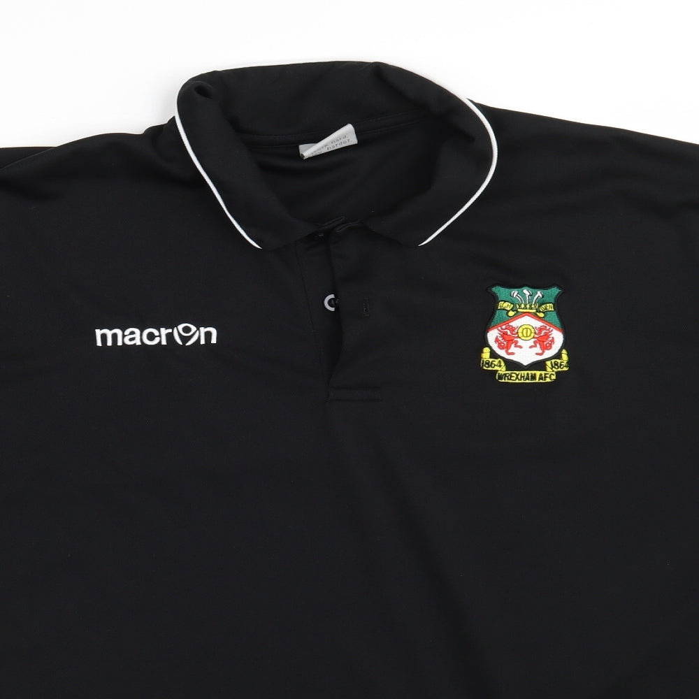 Macron Mens Black  100% Polyester  Polo Size 2XL Collared Button - Wrexham AFC