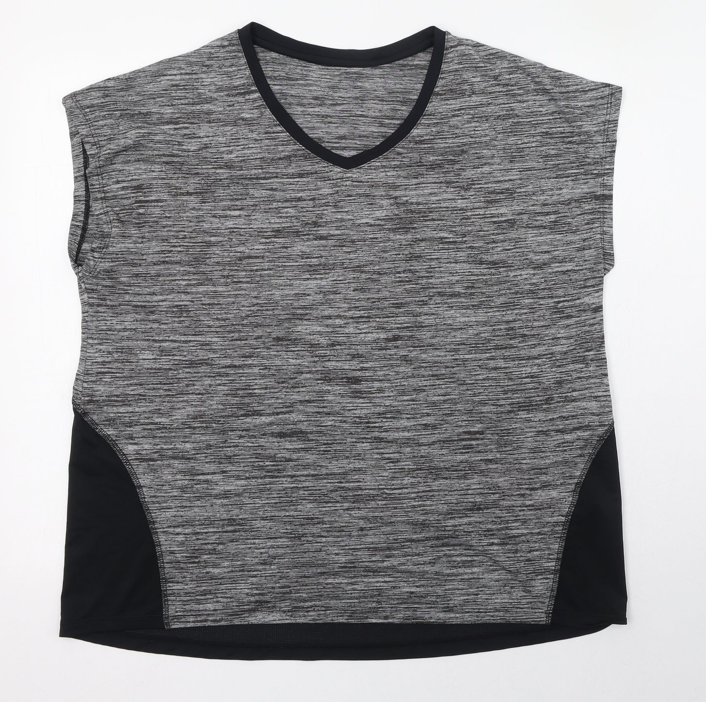 St Bernard Mens Grey Striped Polyester Pullover T-Shirt Size L V-Neck Pullover