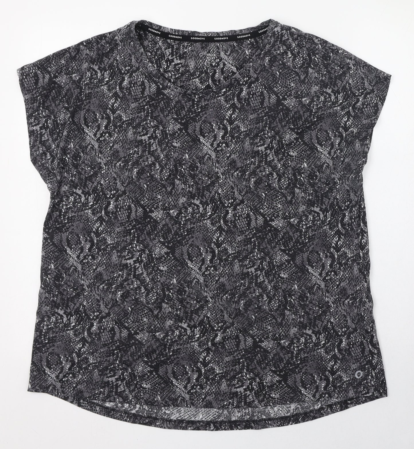 Marks and Spencer Womens Black Animal Print Polyester Basic T-Shirt Size 16 Round Neck