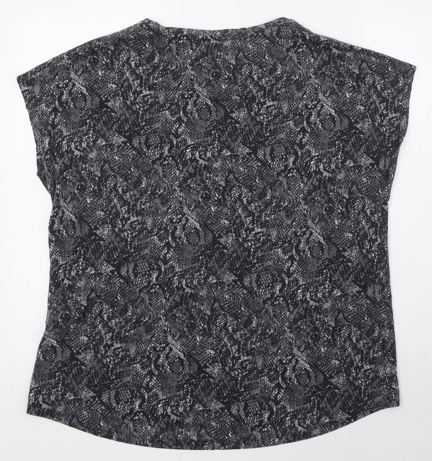Marks and Spencer Womens Black Animal Print Polyester Basic T-Shirt Size 16 Round Neck
