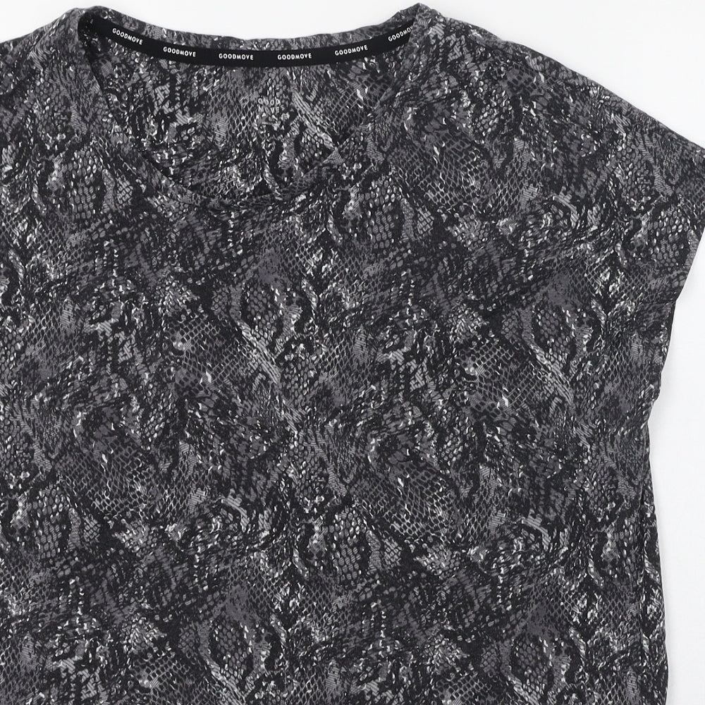 Marks and Spencer Womens Black Animal Print Polyester Basic T-Shirt Size 16 Round Neck