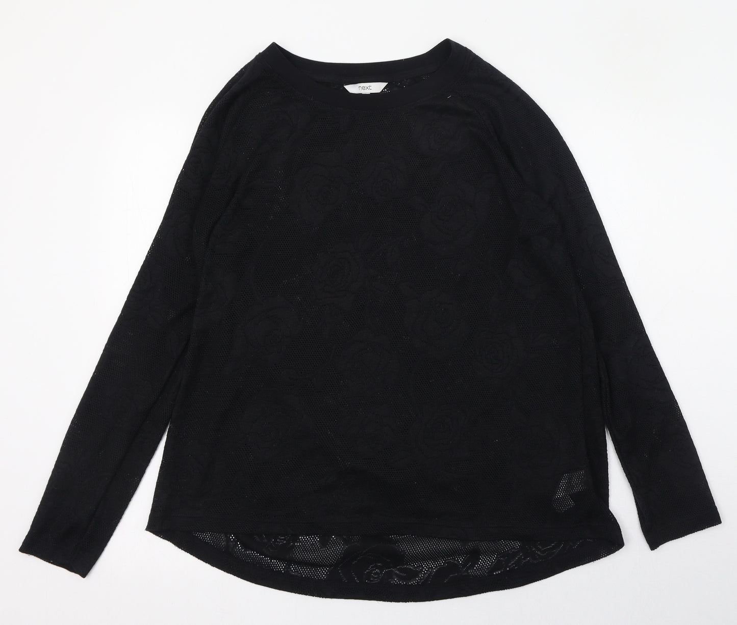 NEXT Womens Black Floral Polyester Basic T-Shirt Size 16 Round Neck