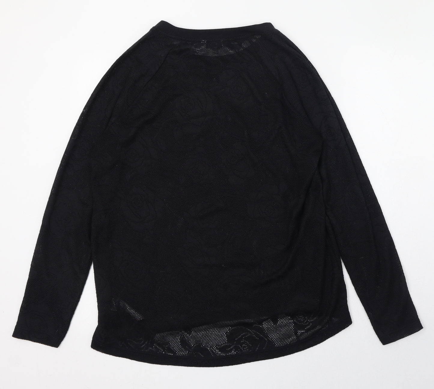 NEXT Womens Black Floral Polyester Basic T-Shirt Size 16 Round Neck