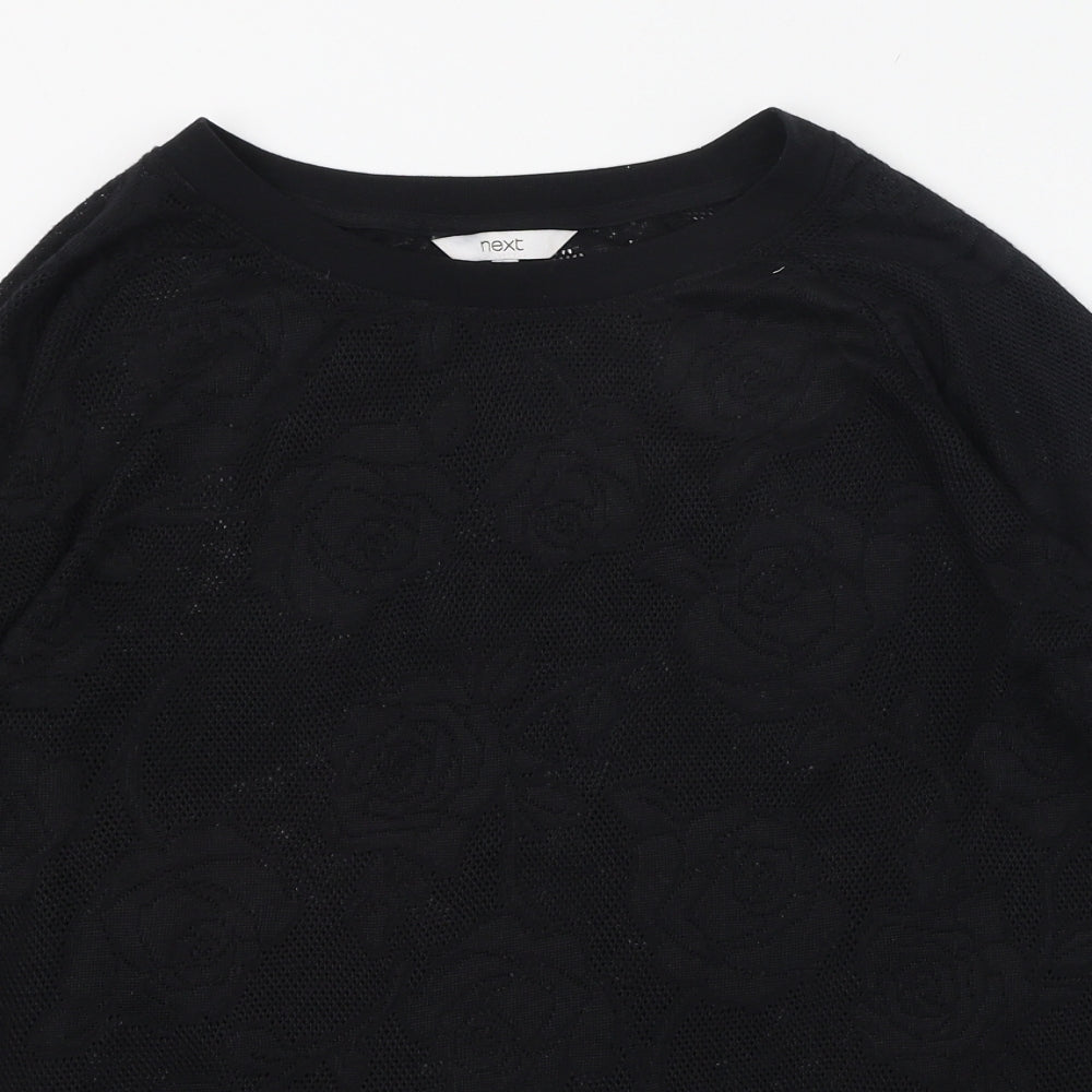NEXT Womens Black Floral Polyester Basic T-Shirt Size 16 Round Neck