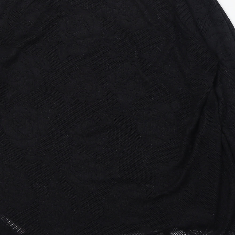 NEXT Womens Black Floral Polyester Basic T-Shirt Size 16 Round Neck
