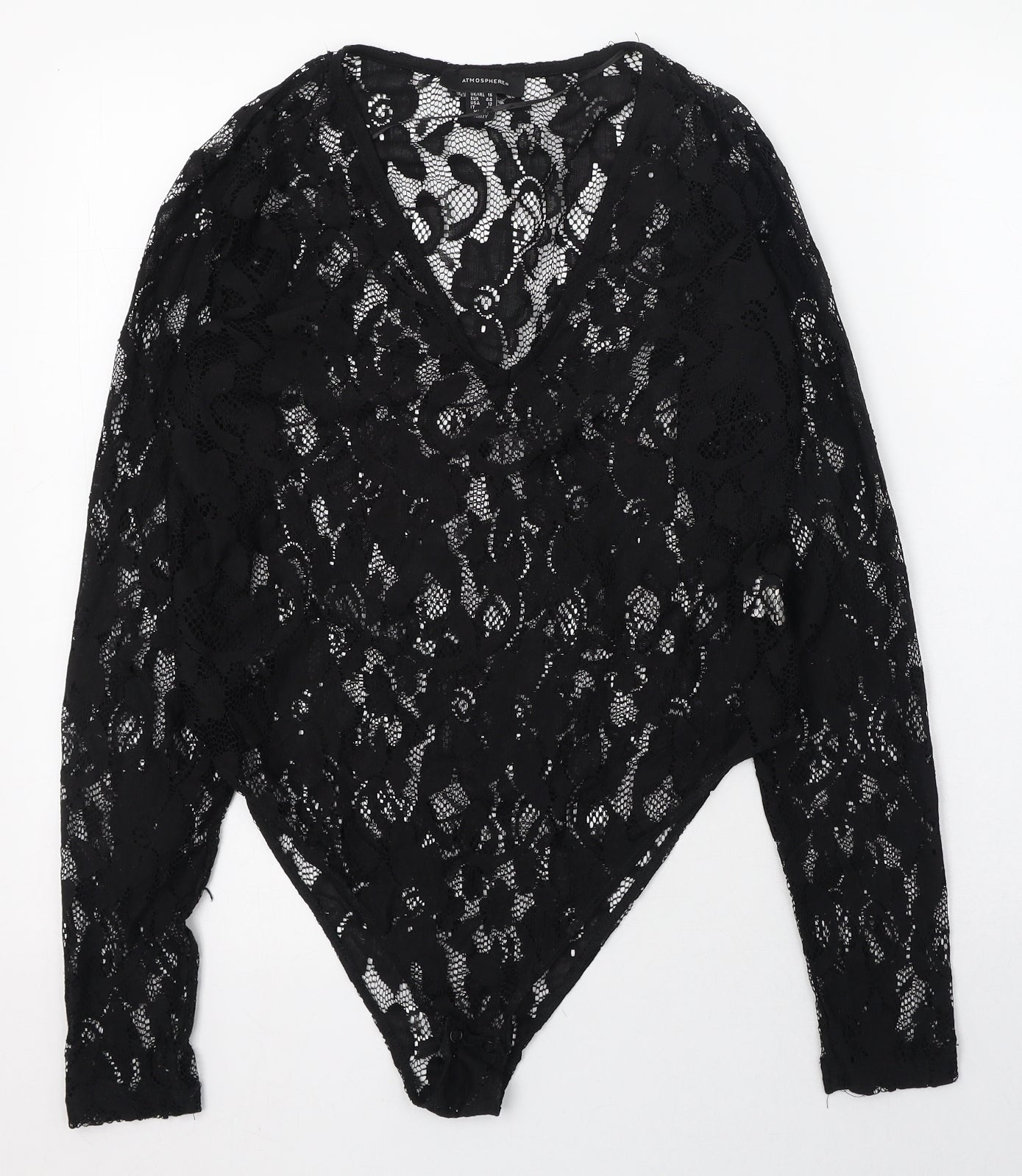 Atmosphere Womens Black Floral Polyester Bodysuit One-Piece Size 16  Snap