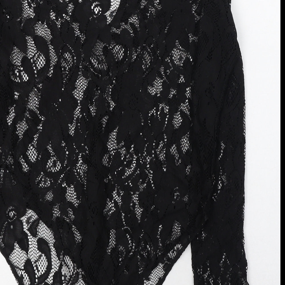 Atmosphere Womens Black Floral Polyester Bodysuit One-Piece Size 16  Snap