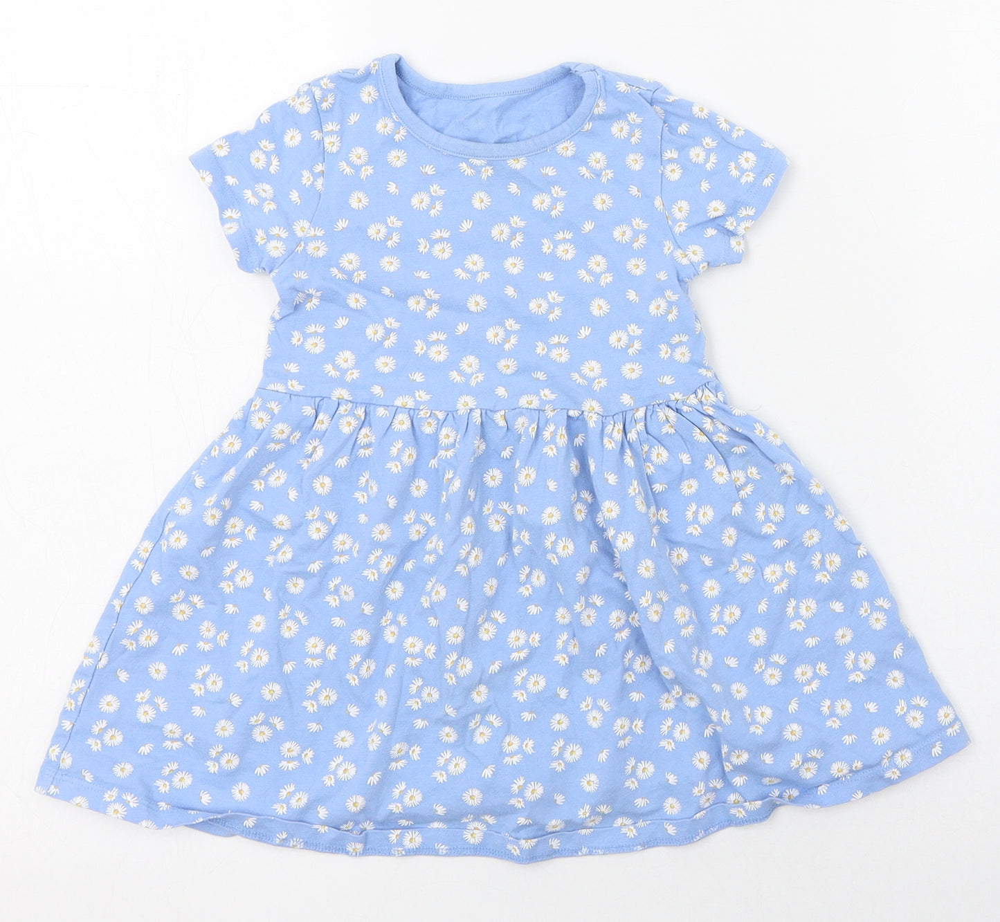 Dunnes Stores Girls Blue Floral 100% Cotton Fit & Flare  Size 3-4 Years  Round Neck