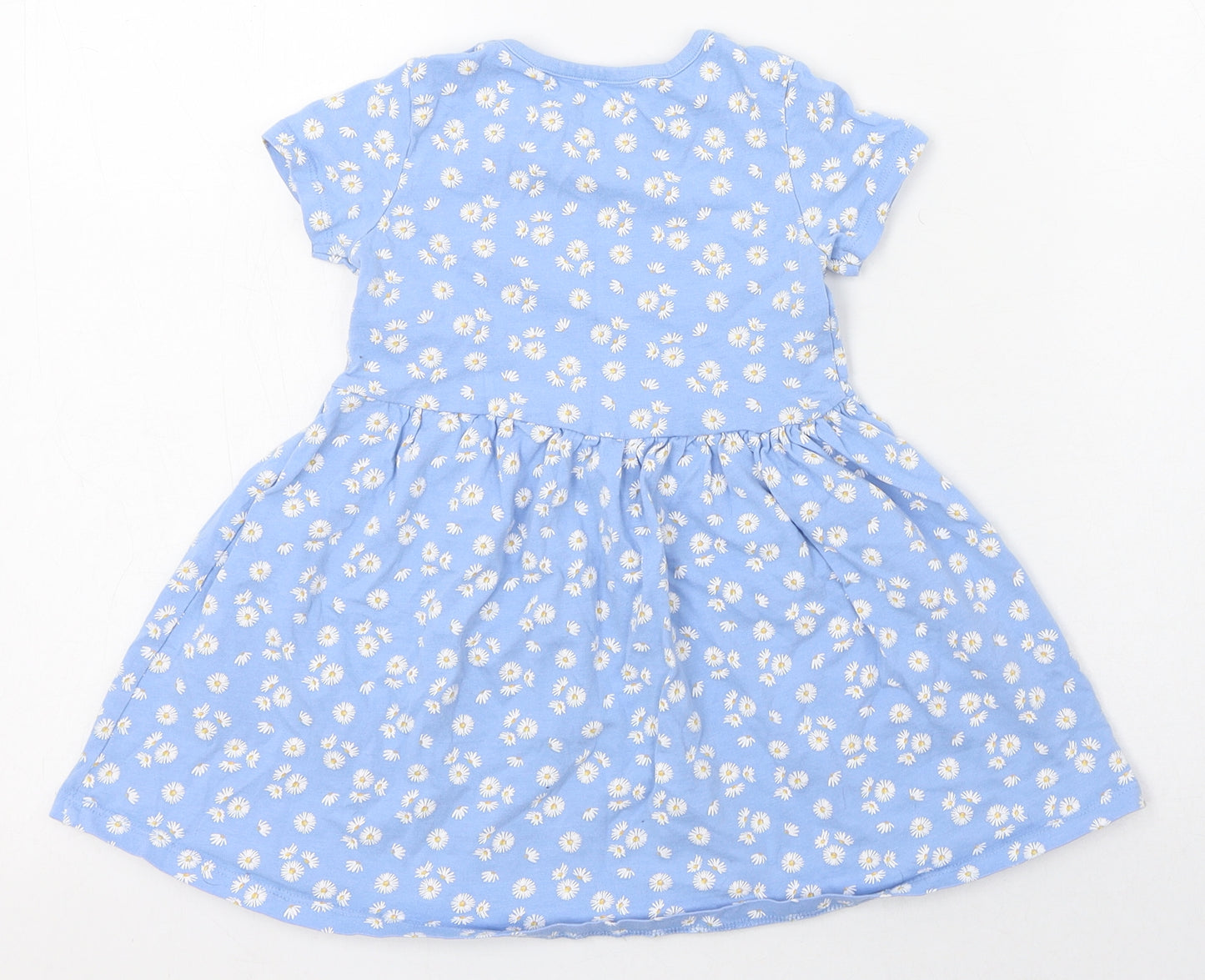 Dunnes Stores Girls Blue Floral 100% Cotton Fit & Flare  Size 3-4 Years  Round Neck