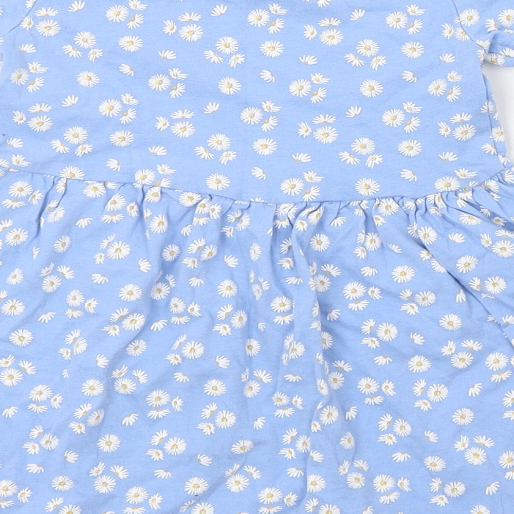 Dunnes Stores Girls Blue Floral 100% Cotton Fit & Flare  Size 3-4 Years  Round Neck