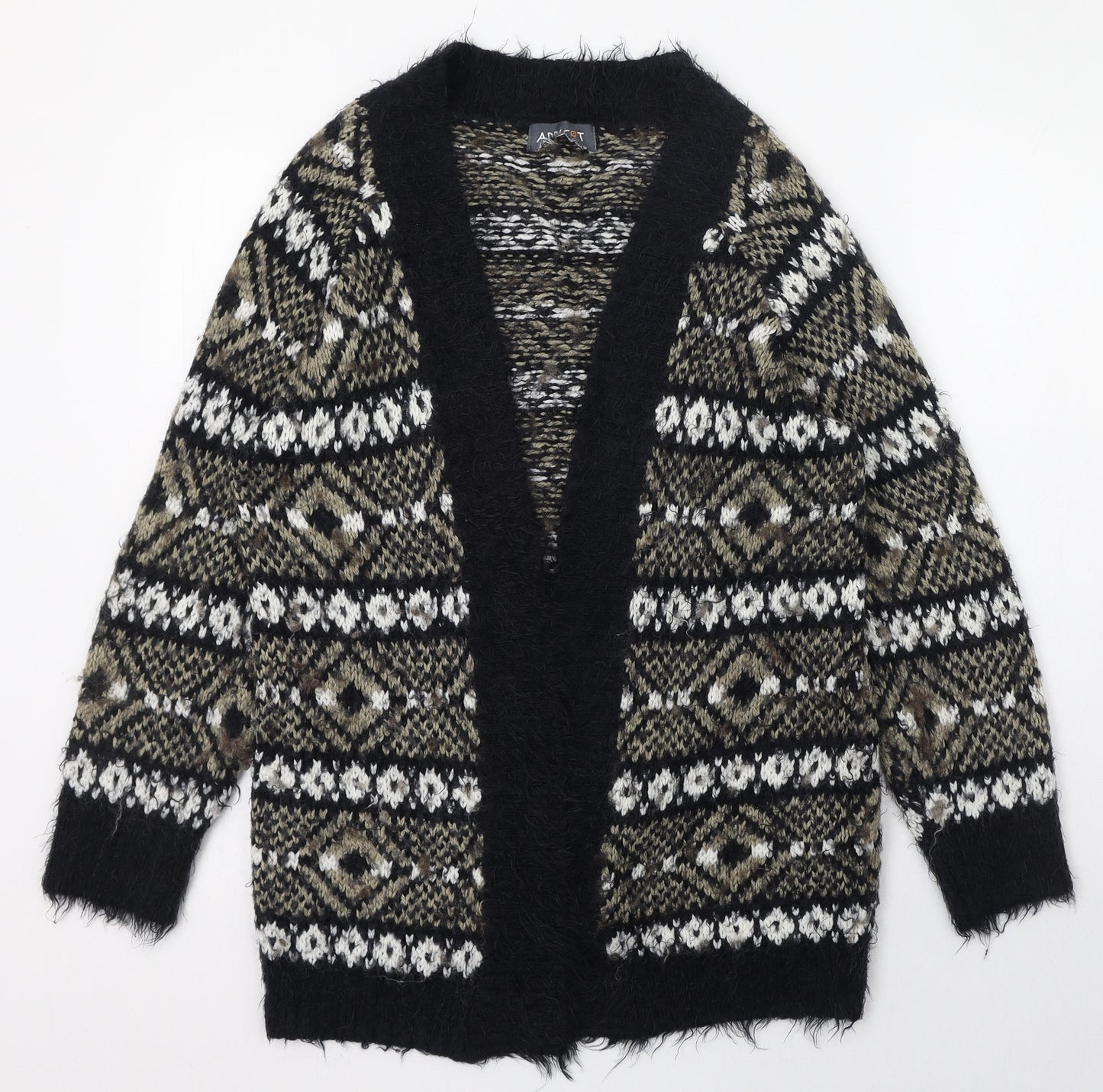 Apricot Womens Black V-Neck Geometric Acrylic Cardigan Jumper Size 10