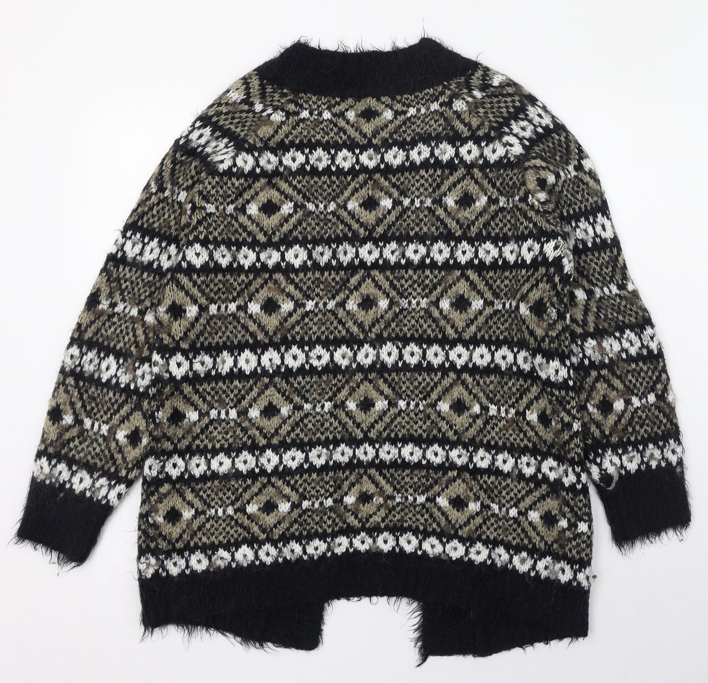 Apricot Womens Black V-Neck Geometric Acrylic Cardigan Jumper Size 10