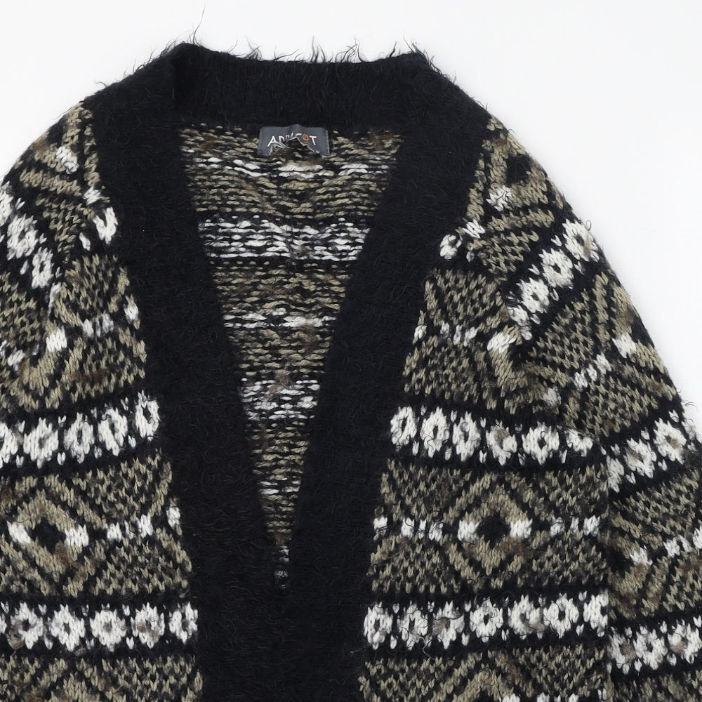 Apricot Womens Black V-Neck Geometric Acrylic Cardigan Jumper Size 10