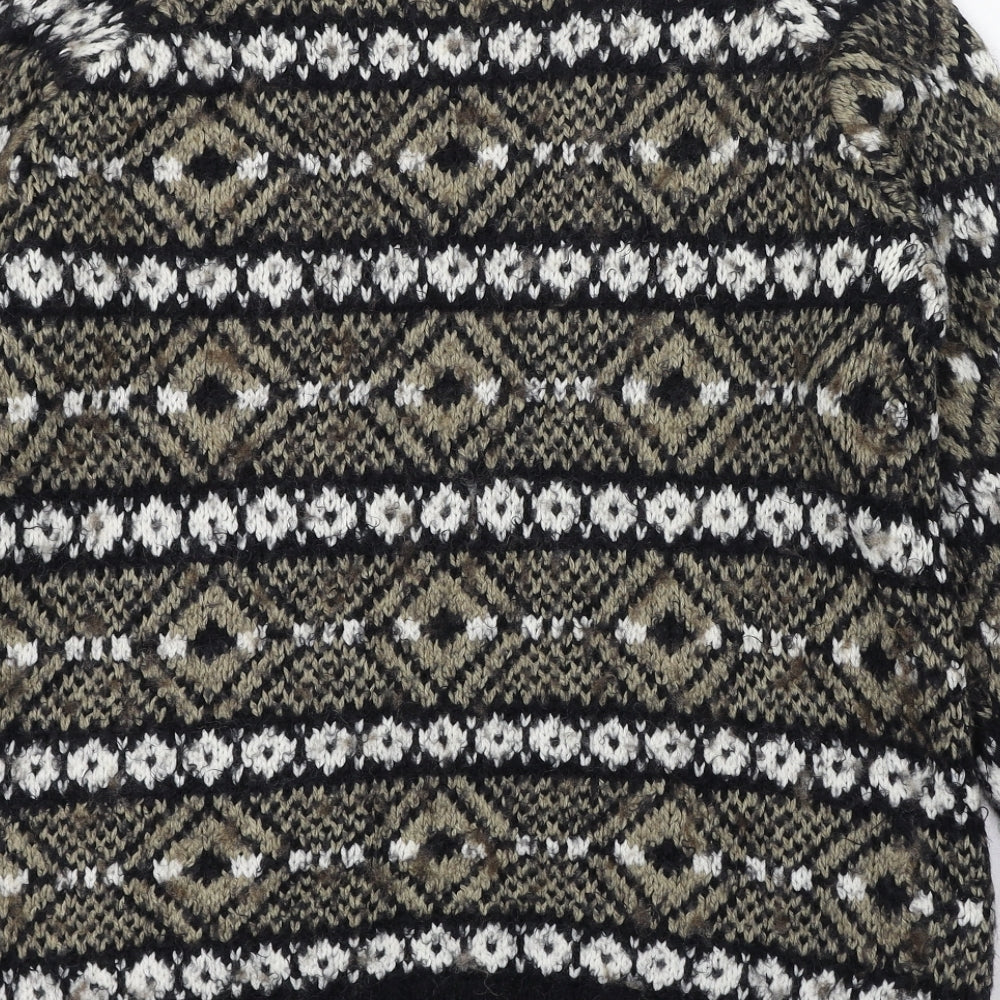 Apricot Womens Black V-Neck Geometric Acrylic Cardigan Jumper Size 10