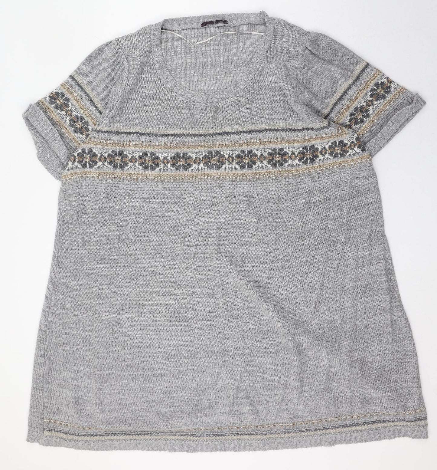 e. Womens Grey Round Neck Floral Acrylic Pullover Jumper Size 3XL
