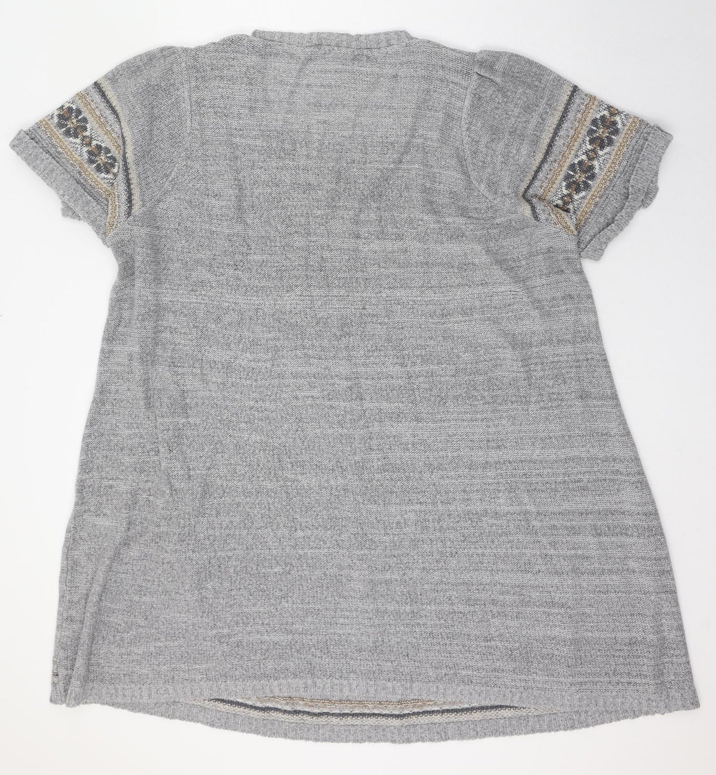 e. Womens Grey Round Neck Floral Acrylic Pullover Jumper Size 3XL