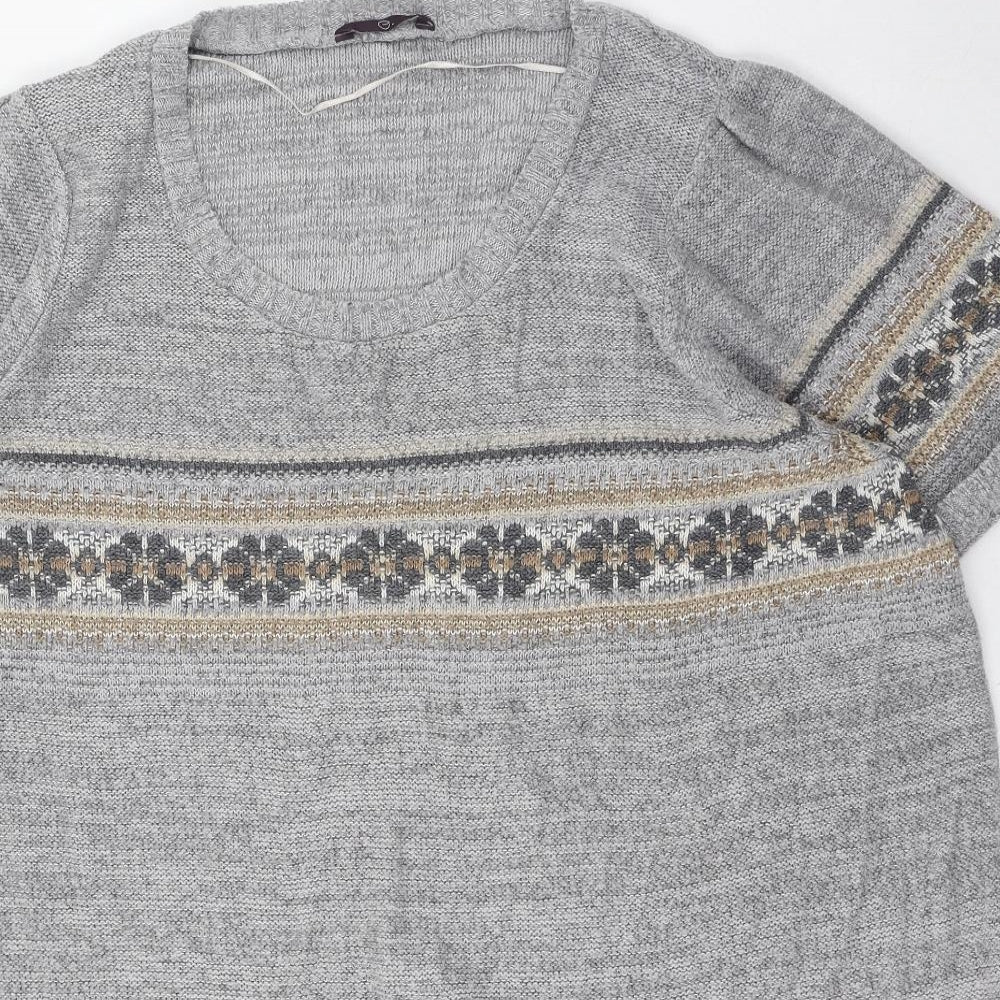 e. Womens Grey Round Neck Floral Acrylic Pullover Jumper Size 3XL