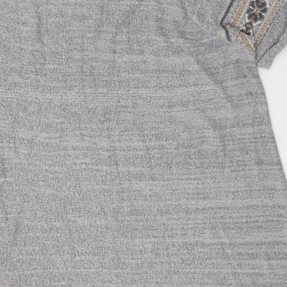 e. Womens Grey Round Neck Floral Acrylic Pullover Jumper Size 3XL