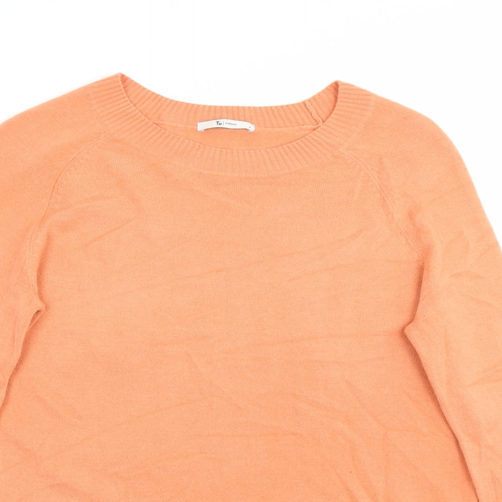 TU Womens Orange Scoop Neck  Acrylic Pullover Jumper Size 8