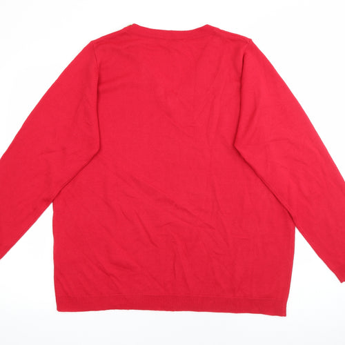 Classics Womens Red V-Neck  Acrylic Pullover Jumper Size 20