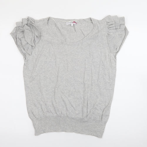 Internacionale Womens Grey Scoop Neck  Cotton Pullover Jumper Size 16