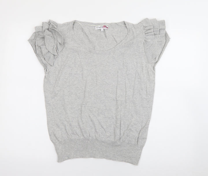 Internacionale Womens Grey Scoop Neck Cotton Pullover Jumper Size 16